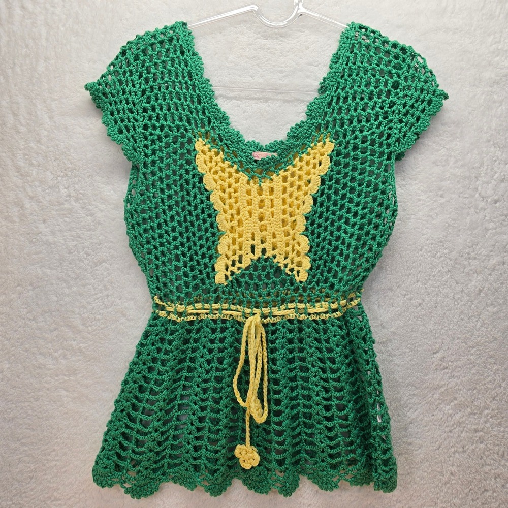 Vintage Sleeveless Crochet Top Butterfly Handmade Knit Boho Festival Artsy Beach
